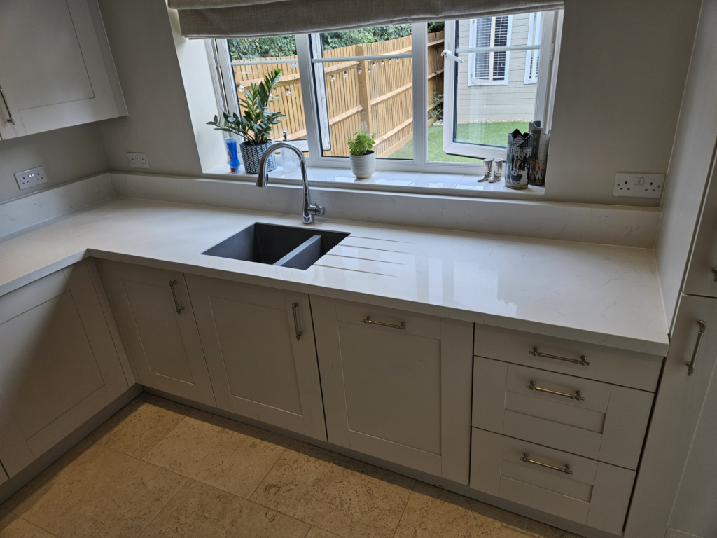 A close-up of a kitchen counter during a Joe’s Doors refresh