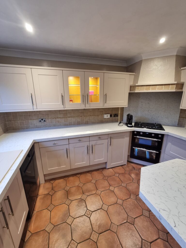 Cologne doors in Linen Matt – Carrara Marble quartz overlay – Huddersfield