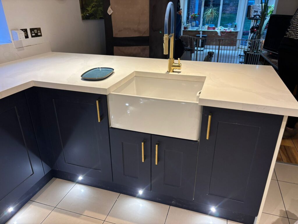 After – Taunton doors in Marine Blue Superior – Carrara Gold quartz overlay – Dunstable